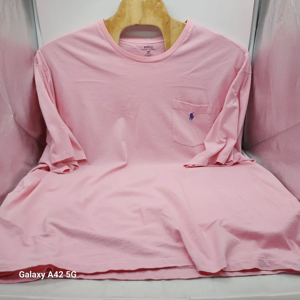 Polo Ralph Lauren Mens 4XLT Pink Pocket T-Shirt Big & Tall Blue Pony Logo Cotton